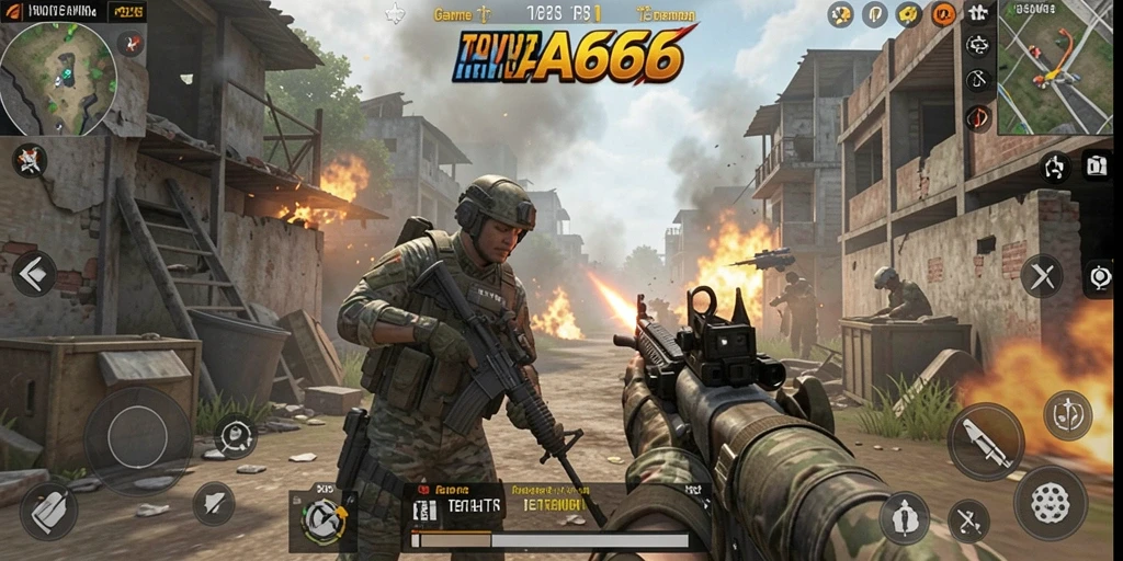 Screenshot gameplay AA666 menampilkan pertarungan TPS yang intens dan mendebarkan.