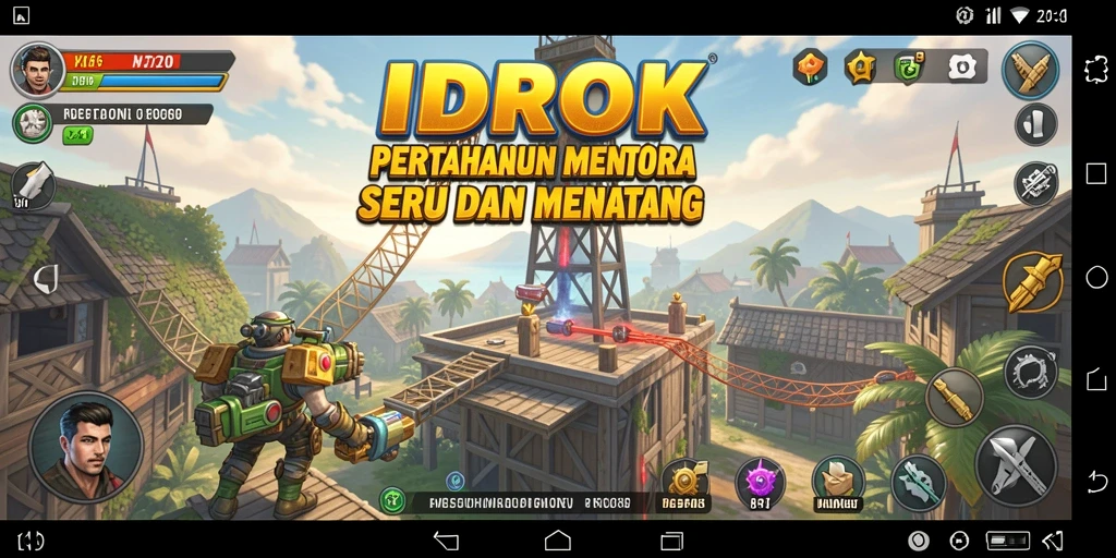 Screenshot gameplay IDROK menunjukkan pertahanan menara yang intens.
