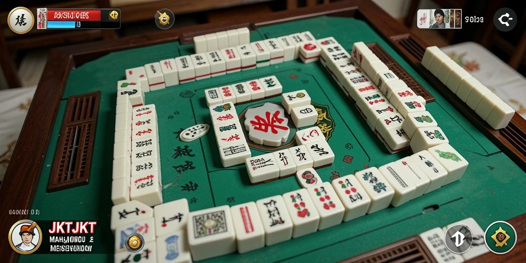 Tampilan gameplay JKTJKT dengan ubin Mahjong yang menarik.