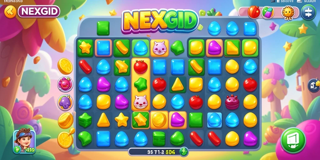 Tampilan gameplay NEXGID yang penuh warna dan menantang.