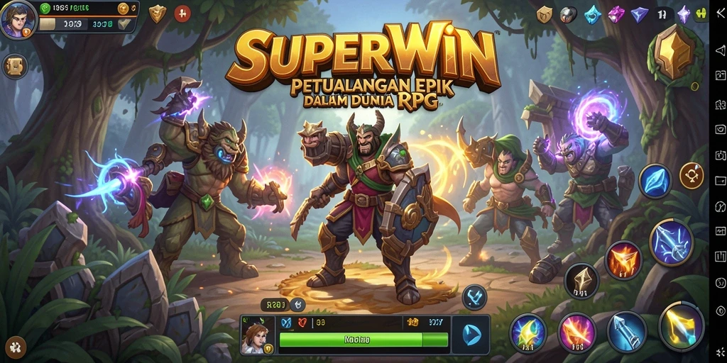 Tampilan screenshot SUPERWIN menampilkan aksi seru dalam pertempuran RPG.