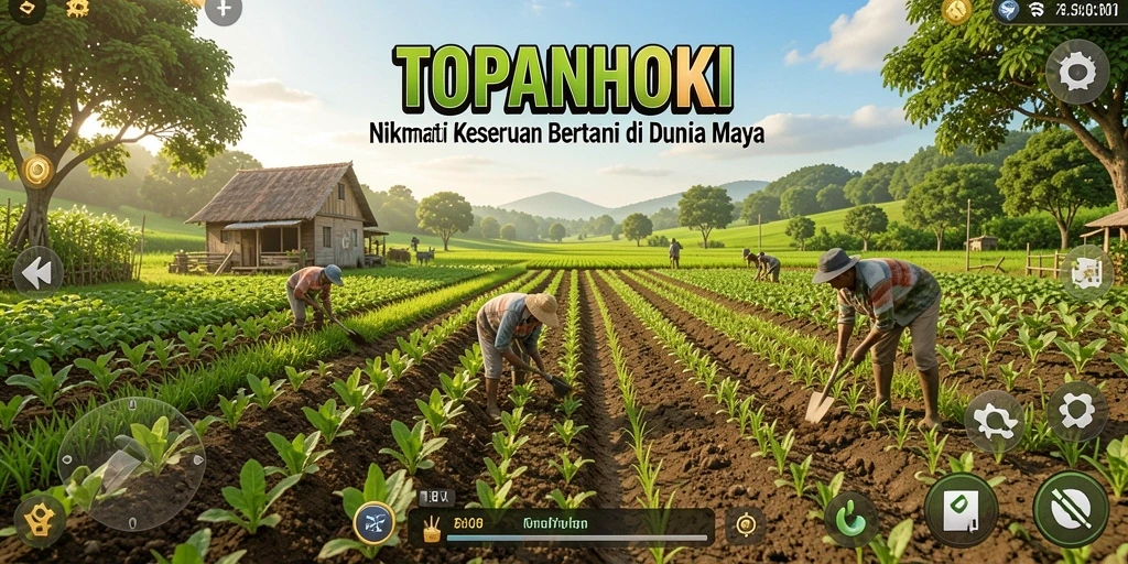 Screenshot utama TOPANHOKI menampilkan gameplay seru bertani.